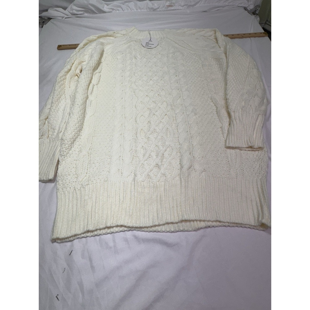Anarabess Oversized Cable Knit Pullover Sweater Womens Size Large Chunky White